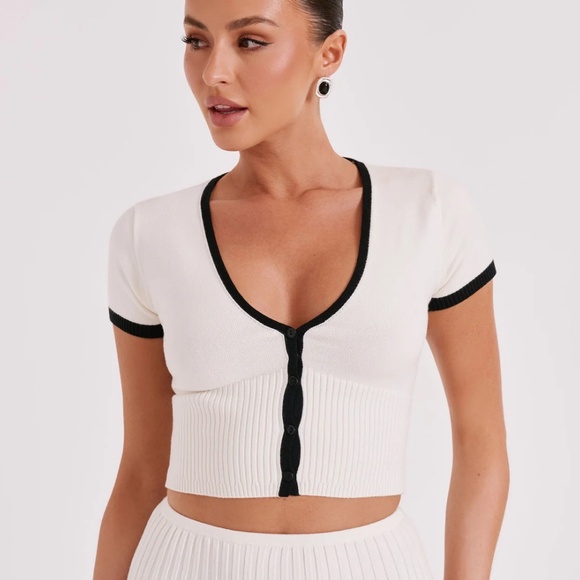 Meshki Sweaters - Meshki Jolene Contrast Button Up Knit Top